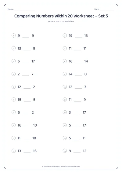 comparing numbers worksheet with greater than and less than