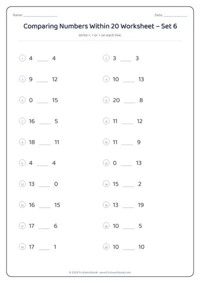 comparing numbers worksheet with greater than and less than
