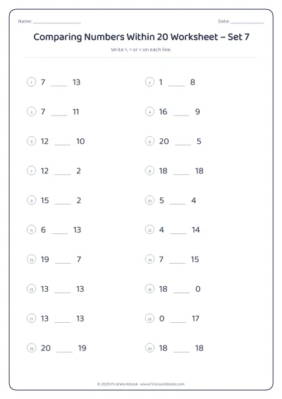 comparing numbers worksheet with greater than and less than
