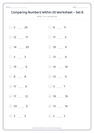 comparing numbers worksheet with greater than and less than