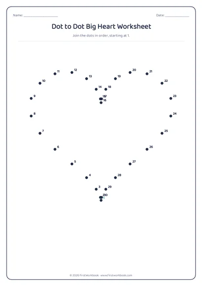 dot to dot worksheet Big Heart