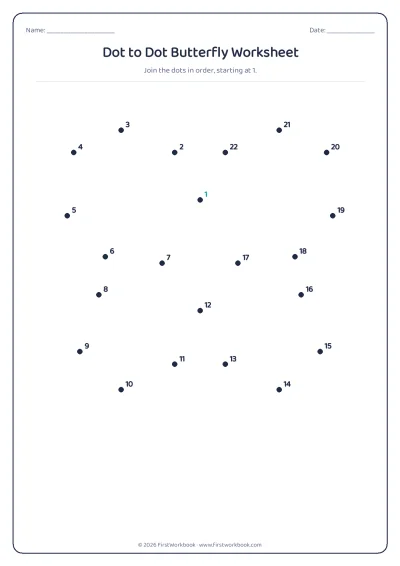 dot to dot worksheet Butterfly