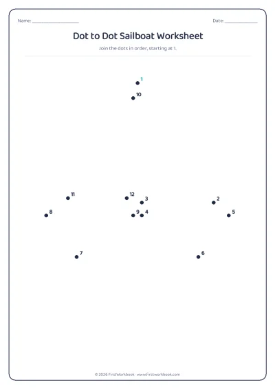 dot to dot worksheet Sailboat