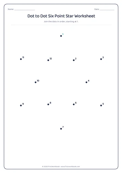 dot to dot worksheet Six Point Star
