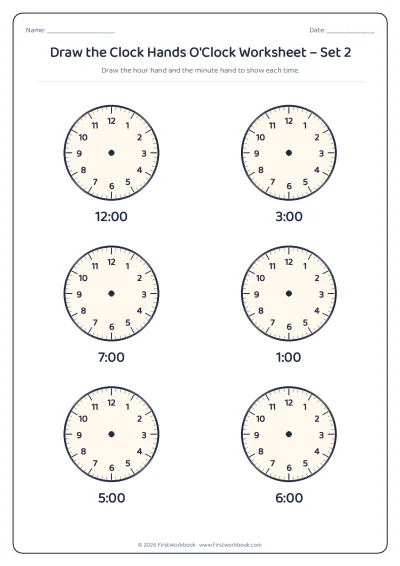 draw the clock hands worksheet o'clock times on the hour
