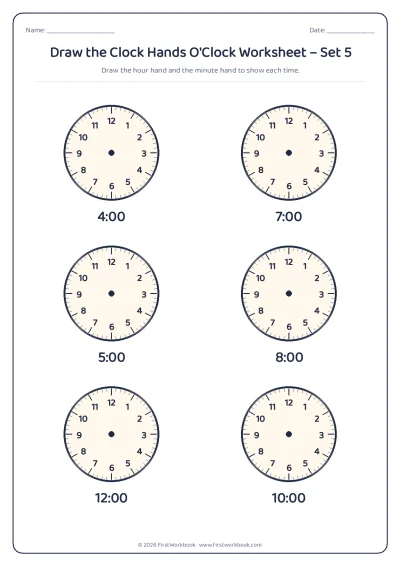 draw the clock hands worksheet o'clock times on the hour