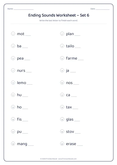 ending sounds phonics worksheet