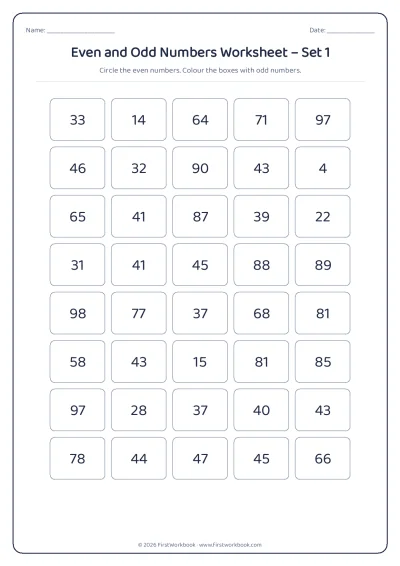 even and odd numbers grid worksheet