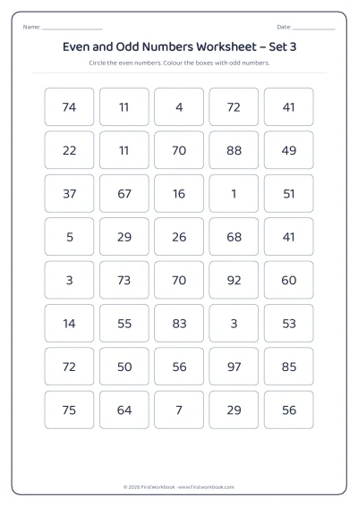 even and odd numbers grid worksheet
