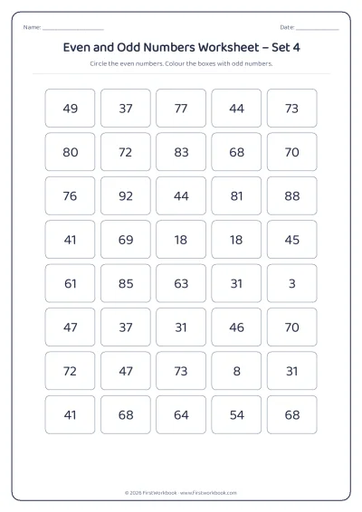 even and odd numbers grid worksheet