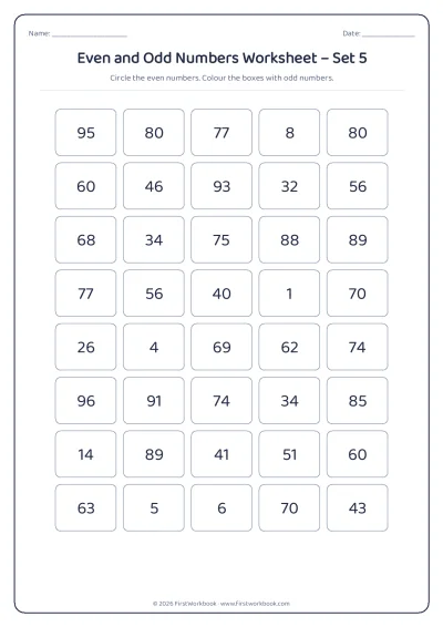 even and odd numbers grid worksheet