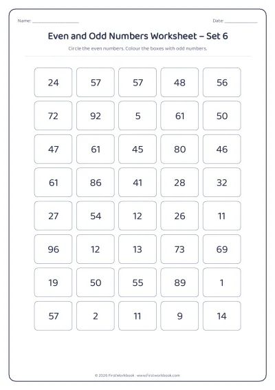 even and odd numbers grid worksheet