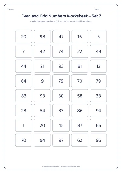 even and odd numbers grid worksheet