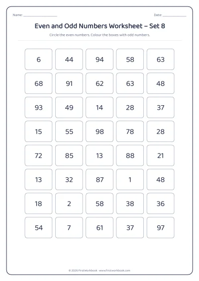 even and odd numbers grid worksheet