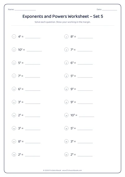 exponents and powers maths worksheet