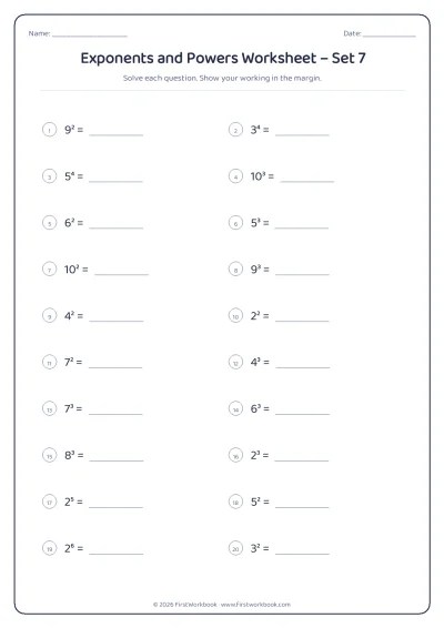 exponents and powers maths worksheet