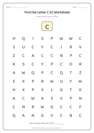 find the letter C recognition worksheet