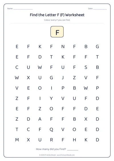 find the letter F recognition worksheet