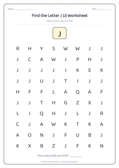 find the letter J recognition worksheet