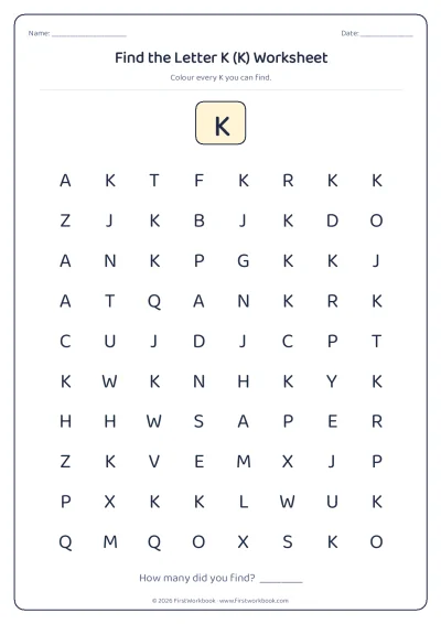 find the letter K recognition worksheet