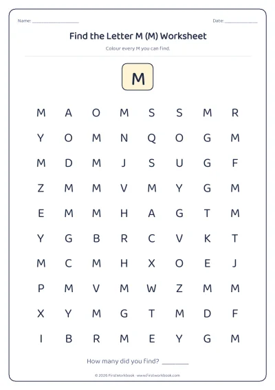 find the letter M recognition worksheet