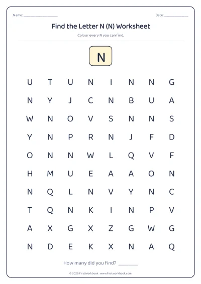 find the letter N recognition worksheet