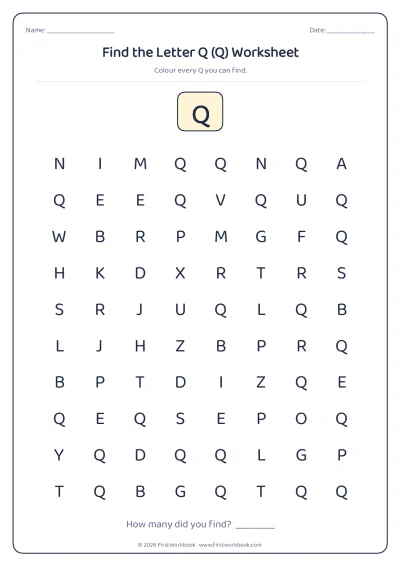 find the letter Q recognition worksheet
