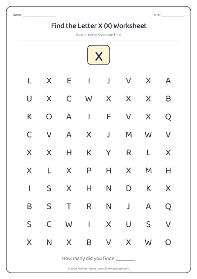 find the letter X recognition worksheet