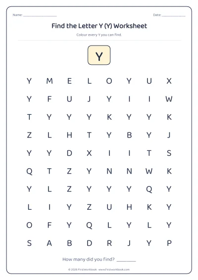 find the letter Y recognition worksheet