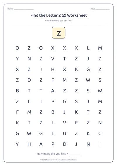 find the letter Z recognition worksheet