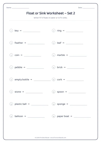 float or sink science worksheet for kids