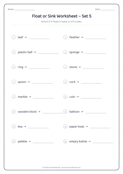 float or sink science worksheet for kids