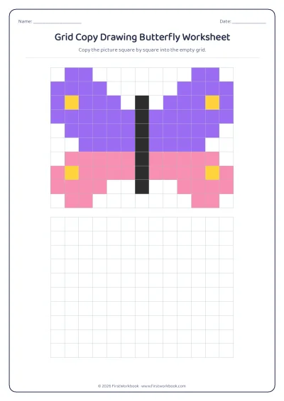 grid copy drawing worksheet Butterfly