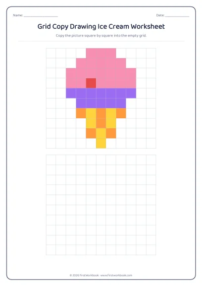 grid copy drawing worksheet Ice Cream