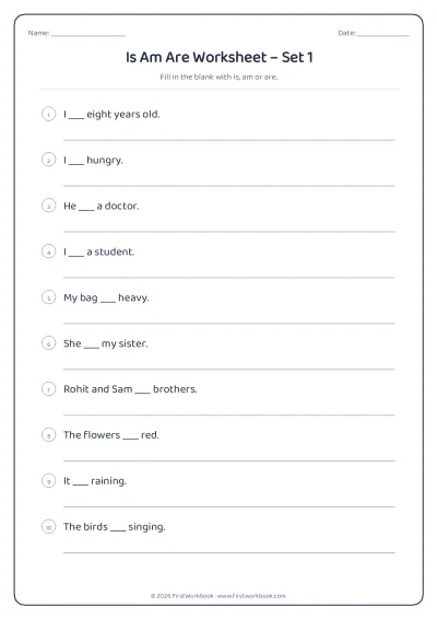 is am are English grammar worksheet
