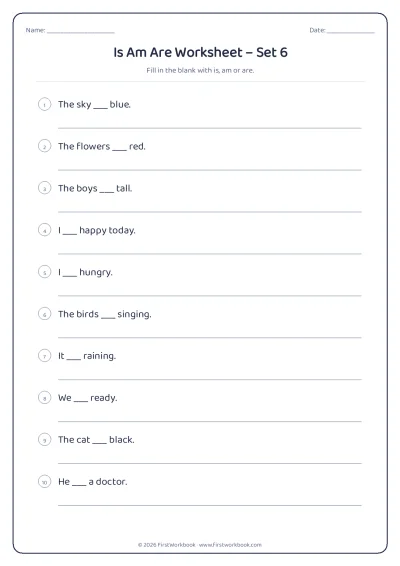 is am are English grammar worksheet