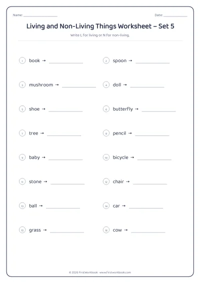 living and non-living things science worksheet for kids