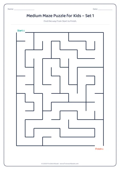 medium maze puzzle worksheet for kids