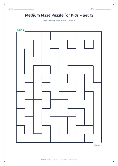 medium maze puzzle worksheet for kids