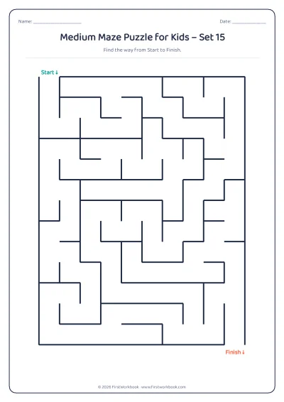 medium maze puzzle worksheet for kids