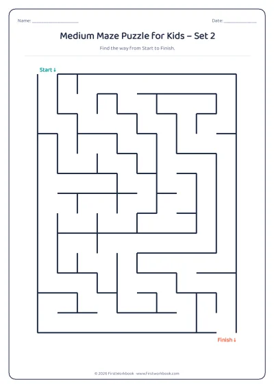 medium maze puzzle worksheet for kids