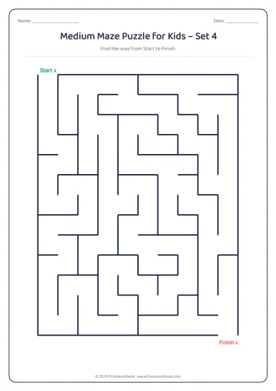 medium maze puzzle worksheet for kids