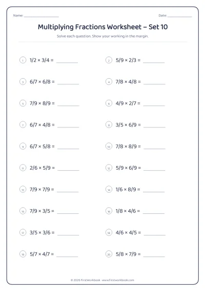 multiplying fractions maths worksheet