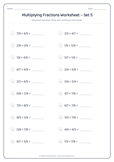 multiplying fractions maths worksheet