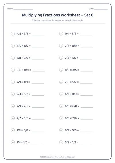 multiplying fractions maths worksheet