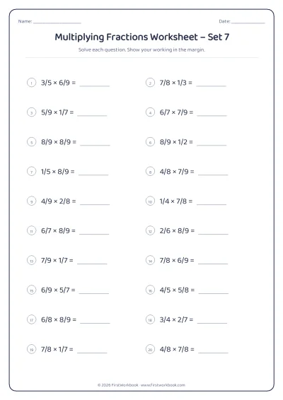 multiplying fractions maths worksheet
