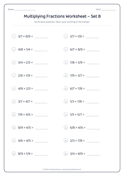 multiplying fractions maths worksheet