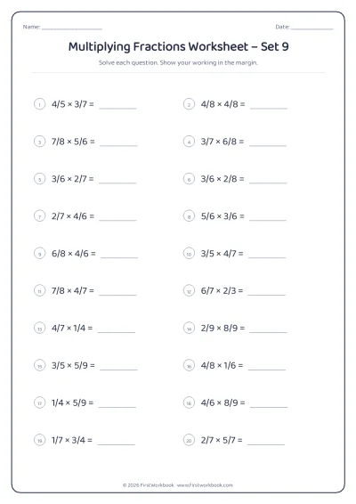 multiplying fractions maths worksheet