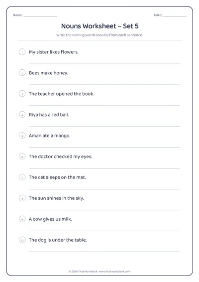 nouns English grammar worksheet