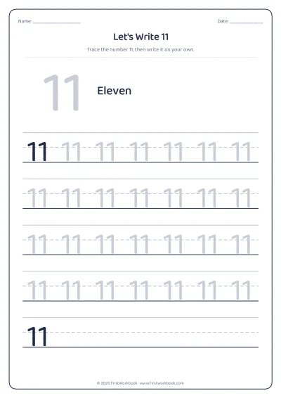 number 11 tracing worksheet with handwriting lines